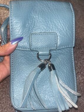 Light Blue Leather Tassel Crossbody Bag